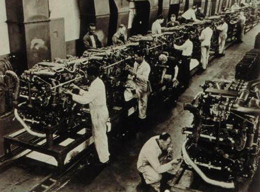 Tank engine final assembly line at Chrysler's Jefferson Plant, Detroit, 1942.