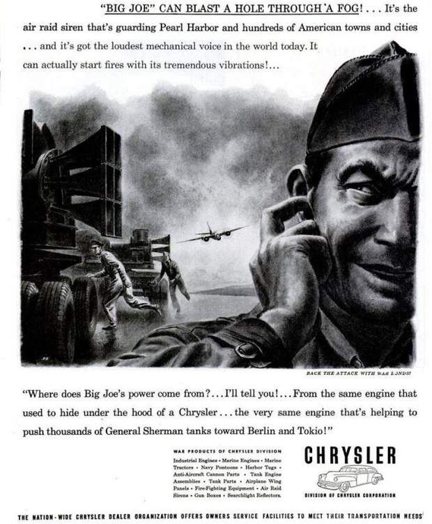 Chrysler advertisement from the 1940's, Horsepower wins wars.